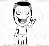 Happy Boy Waving Cartoon Clipart Cory Thoman Outlined Coloring Vector Royalty sketch template