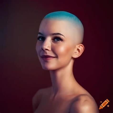 Confident Young Woman With Shaved Head Smiling On Craiyon