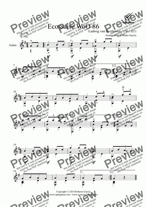 Ecossaise Woo 86 For Solo Guitar Download Sheet Music