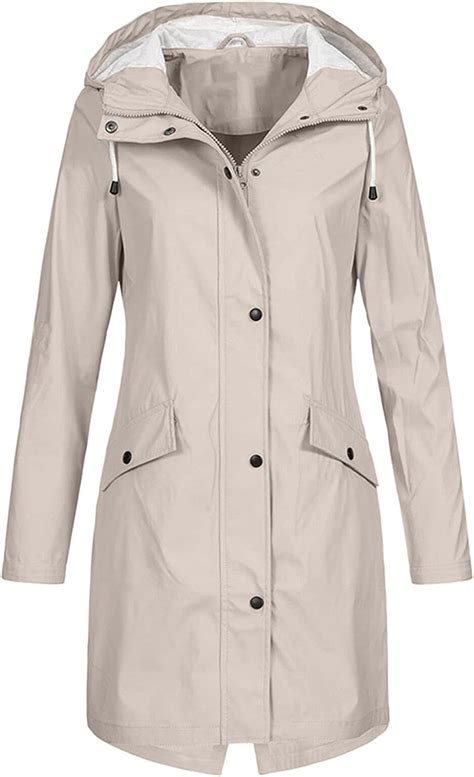 beige wine girlss solid color rain jacket outdoor hooded waterproof windbreaker trench coats