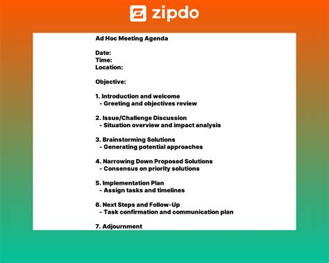 ad hoc meeting agenda template zipdo