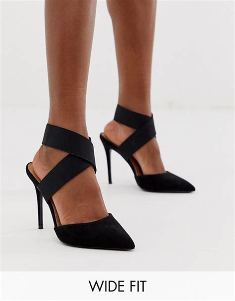 asos design payback schoenen met brede pasvorm elastische band en hoge hakken  zwart asos