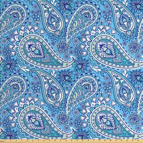 blue paisley fabric   yard motifs  traditional flowers motif