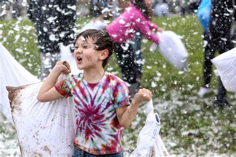 the feathers fly on international pillow fight day in