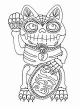 Muertos Neko Maneki Catrina Yuccaflatsnm Coloringhome sketch template