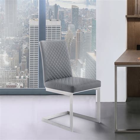 Giselle Contemporary Dining Chair In Brushed Stainless Steel And Grey