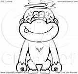 Drunk Dumb Monkey Gibbon Clipart Cartoon Coloring Outlined Vector Thoman Cory Royalty sketch template
