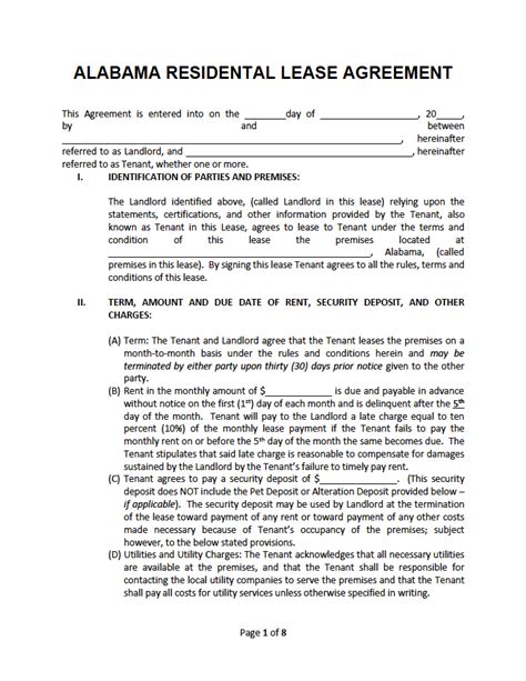 printable alabama residential lease agreement