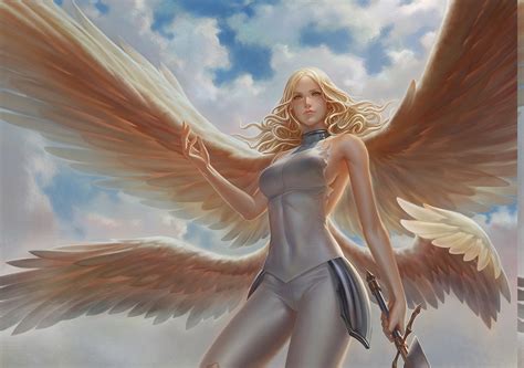 Wallpaper Digital Art Sky Wings Angel Sword Mythology Claymore