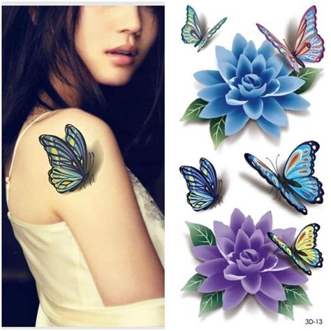 2015 Women 3d Butterfly Tattoos Sticker Flower Butterfly