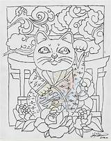Neko Maneki Tabby sketch template
