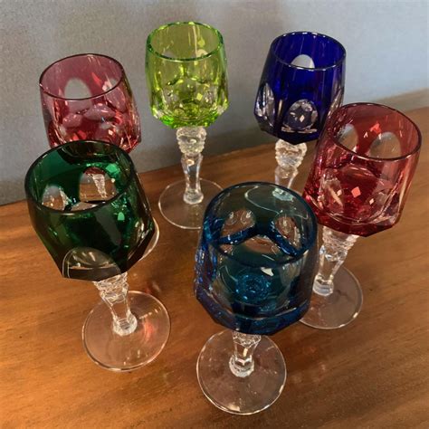 set of six cut coloured liquor glasses antique glass hemswell
