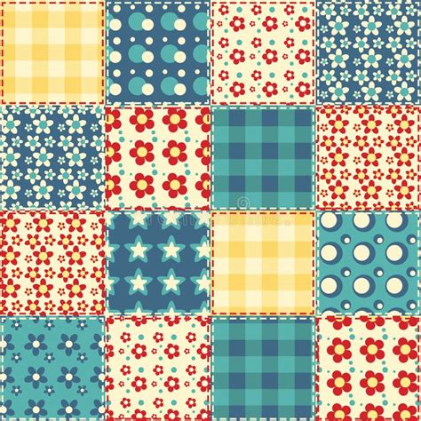 seamless patchwork owl pattern  stock vector illustration  craft