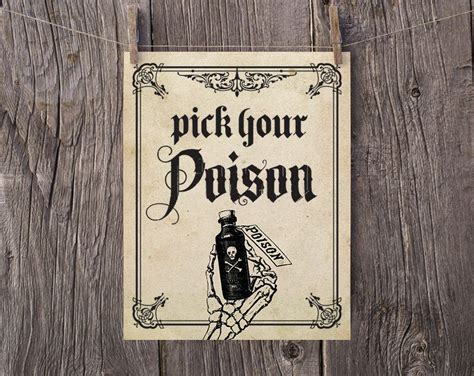 printable halloween signs pick  poison halloween party sign