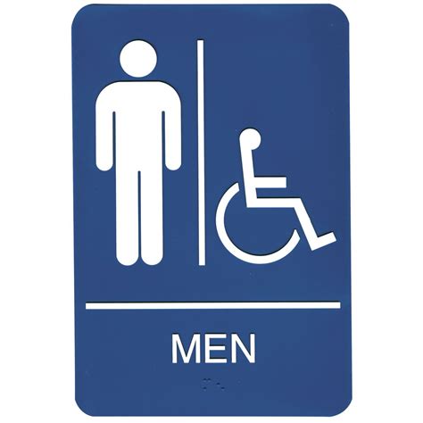 compliant wheelchair accessible mens restroom sign blue