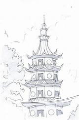 Pagoda Drawing Sketch Yusa Book Vihara Getdrawings sketch template