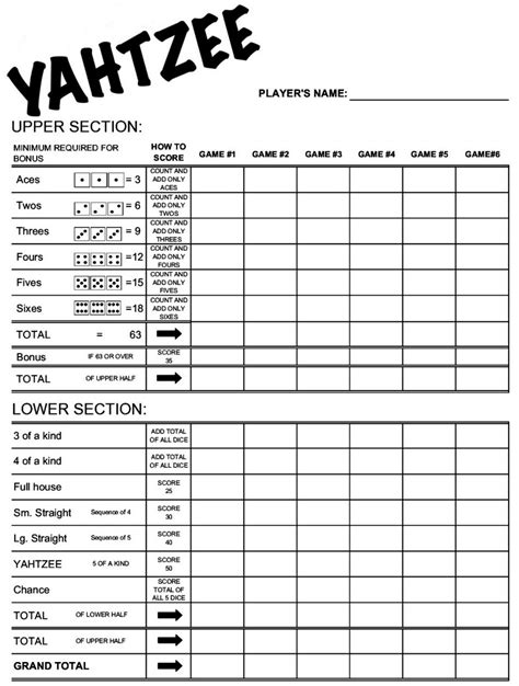 templates yatzee score sheets