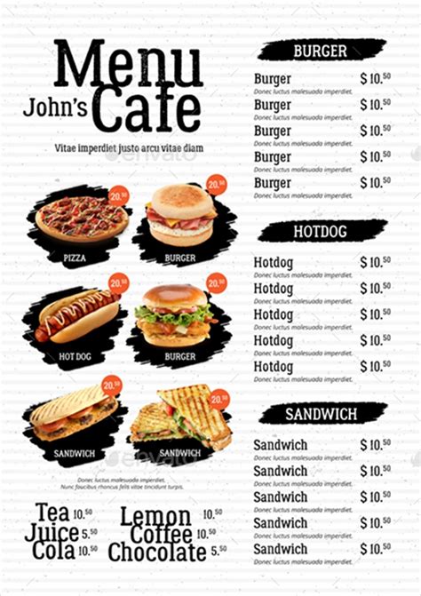 printable cafe menu template templates printable