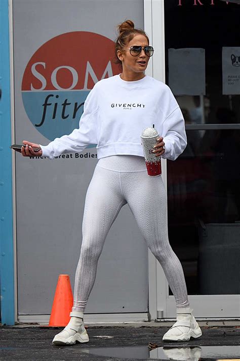 jennifer lopez sports all white as she arrives at the gym in miami