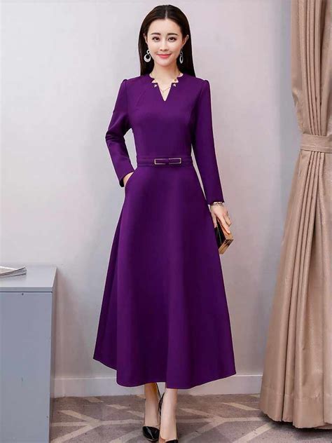 2018 New Design Quality Long Purple Sleeve Dresses Girls Fashion Spring