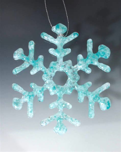 Green Glass Snowflake Ornament Clear Snowflake Glass Etsy