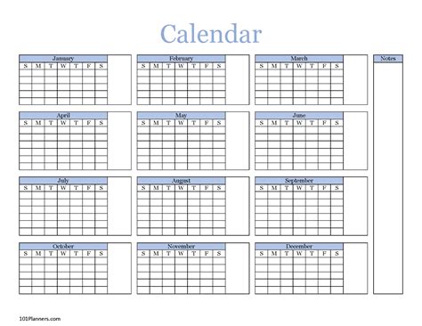 yearly calendars  printable