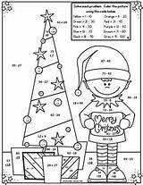 Christmas Elf Color Number Math Subtraction Addition Digit Fun Two Preview sketch template