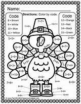 Addition Thanksgiving Math Color Facts Numbers Printables Worksheets Number Coloring Grade Fun Activities 3rd Subtraction Answers Pages Multiplication Kindergarten Matematicas sketch template