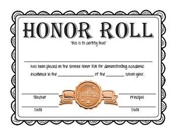 printable honor roll certificates   illustrated classroom