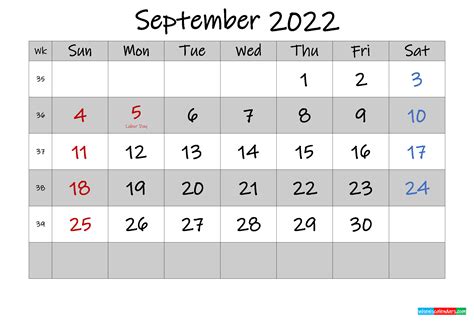 printable september  calendar  holidays template