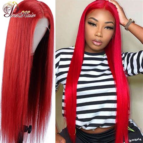 Red Colored Lace Front Human Hair Wigs Straight Lace Front Wig 99j