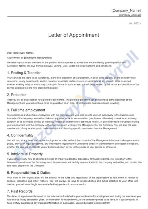 appointment letter formats sample  templates razorpay payroll