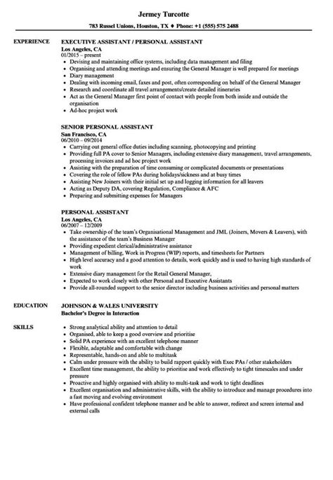personal assistant job description template resume