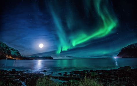 aurora borealis moon night hd nature  wallpapers images backgrounds   pictures