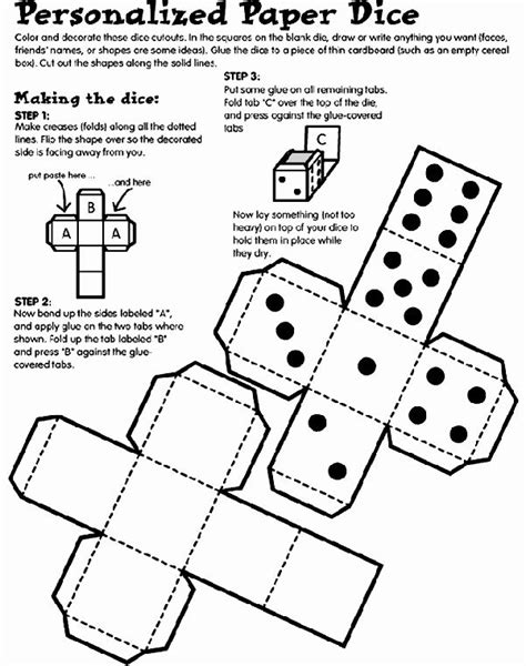 dice template  elegant personalized paper dice coloring page