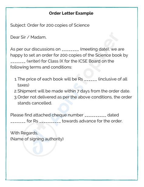 order letter samples format examples    write order letter