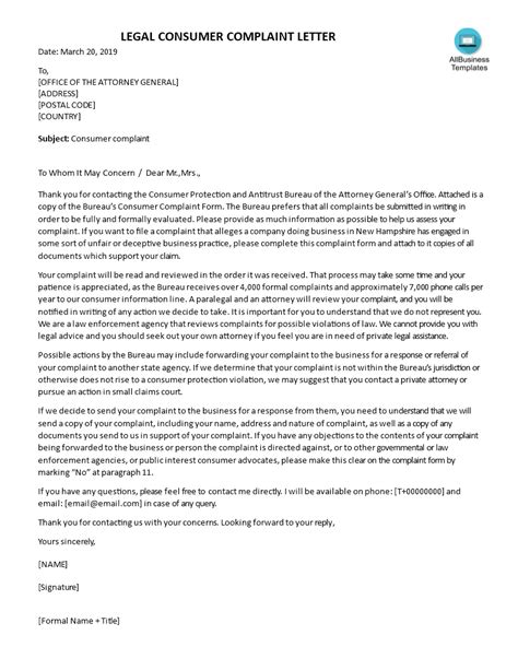 sample legal complaint letter templates  allbusinesstemplatescom