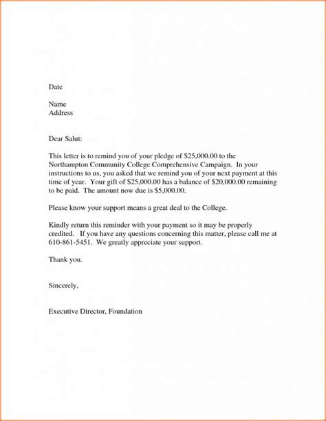 pledge reminder sample letter