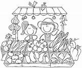 Farmers Selling Colouring sketch template