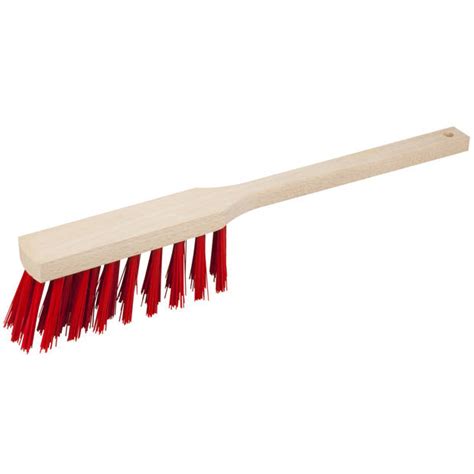 houten stofferhandveger met elaston haren rood voor buiten stoffer en blik blokker