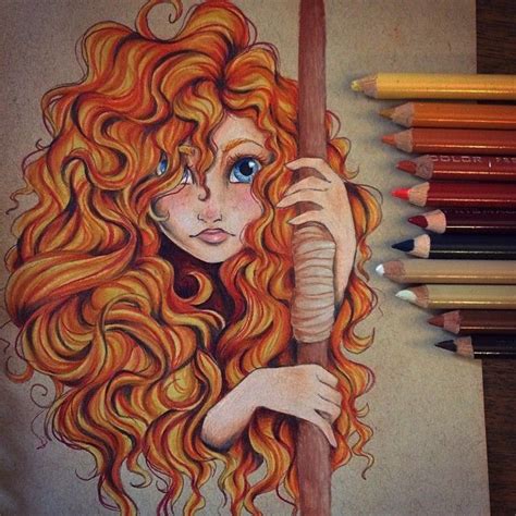 princess merida drawing from brave in coloured pencils in 2019 disney art drawings pencil