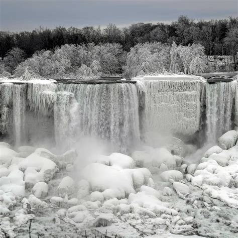 water flows around ice formed during subzero temperatures
