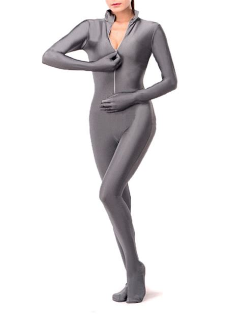 betterparty unisex sexy spandex lycra gray zentai catsuit with front
