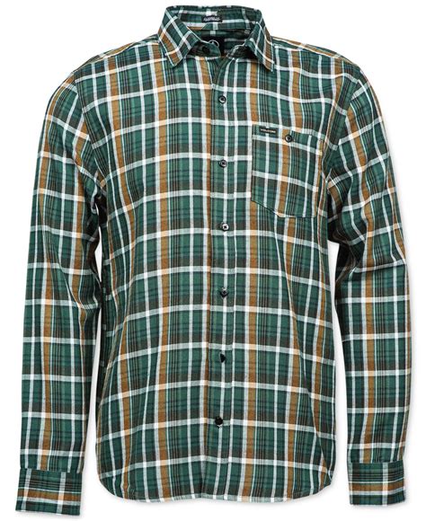 volcom bartlett plaid flannel long sleeve shirt  green  men lyst