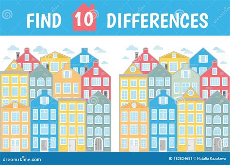 find ten differences houses stock vector illustration  difference guess