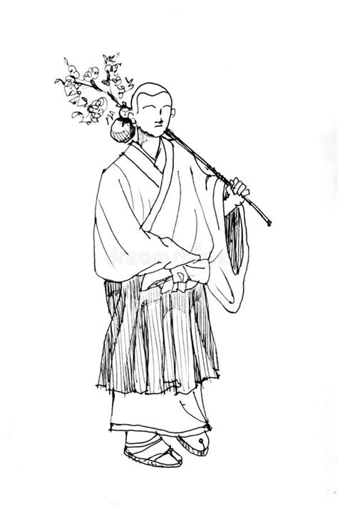 japanese buddhist monk drawing stock photo image  costume