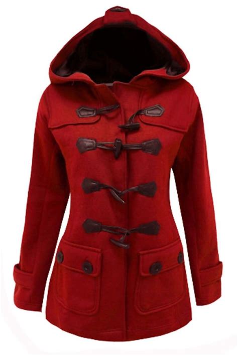 wholesale red fleece hooded toggle jacket jfashion