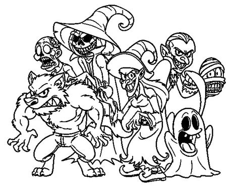 halloween monsters coloring page coloringcrewcom