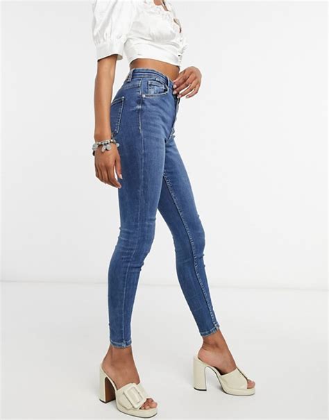 bershka skinny high waist jeans  blue asos