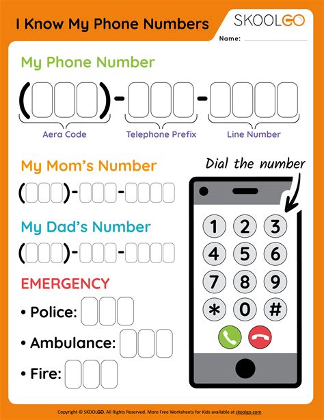 phone numbers  worksheet skoolgo